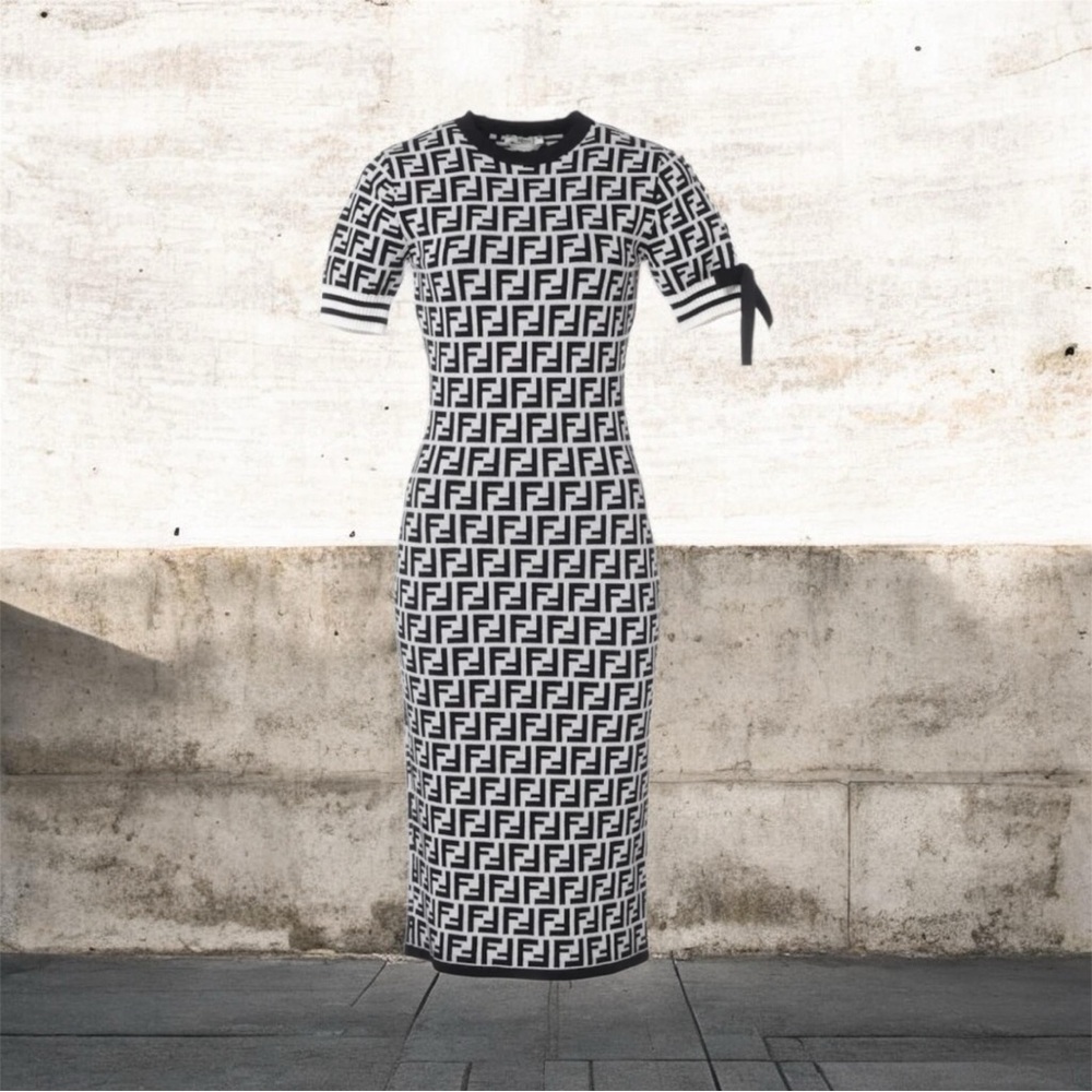Fendi Black and White Patterned Dress